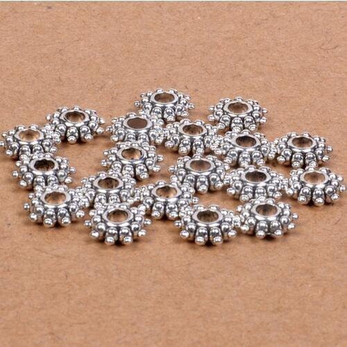 50pcs 9mm Tibetan Silver/Bronze Tone Daisy Wheel Flower Charm Loose Spacer Metal Beads For Jewelry Making Needlework Accessories
