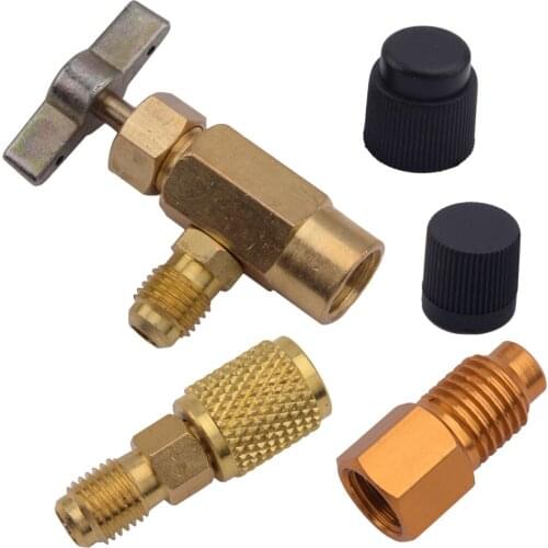 Car 5pcs 1/4SAE 1/2" ACME-LH Refrigerant Special Can Bottle Tap Valve Adapter Fitting Kit Replacement Fit for R1234yf R134a R12