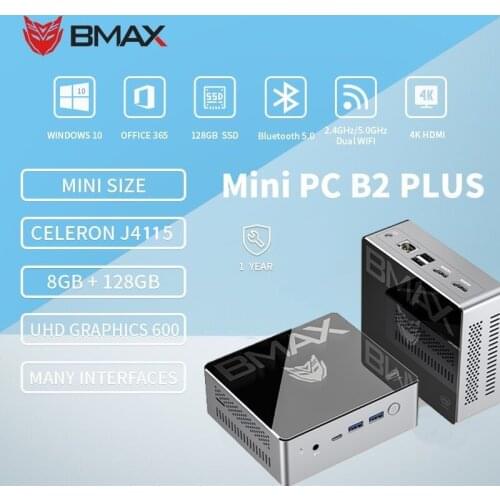 BMAX B2 Plus Portable Mini PC Desktop Computer HDMI USB Windows 10 Intel Celeron J4115 Quad Core 8GB RAM 128GB ROM