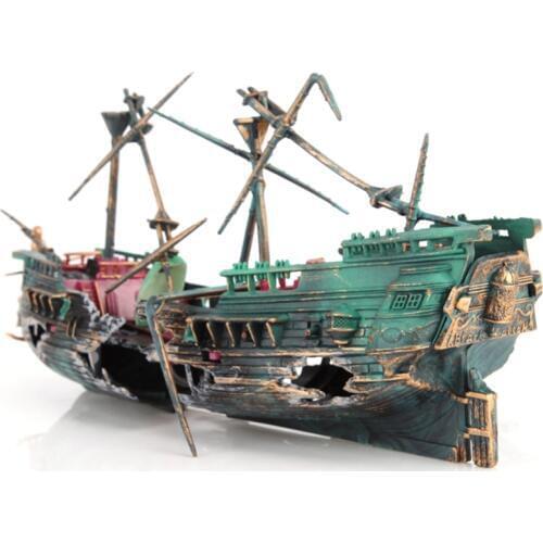 Large Aquarium Decoration Boat Plactic Aquarium Ship Air Split Shipwreck Fish Tank Decor C