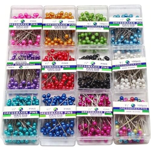 100Pcs12 colors Sewing Pins 38mm Glass Ball Head Push Pins Straight Quilting Pins for Dressmaking Jewelry Decor DIY Sewing Tools