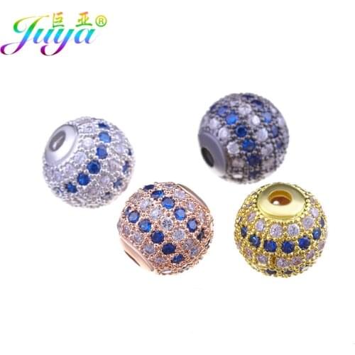 Juya DIY Jewelry Charm Beads Supplies Micro Pave Crystals 10mm Round Ball Beads For Women Men Hand made Beads Jewelry Making