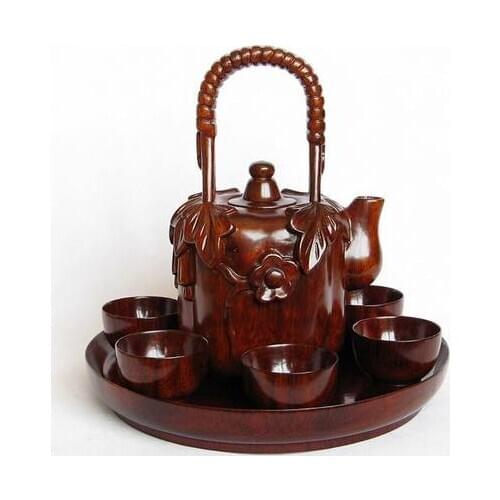 Solid wood carving handicraft mahogany tea set antique furniture miniature model ornaments