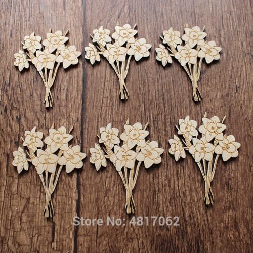 Wooden Daffodil Bunch Leaves Craft Shape Ply Flowers Trees Gardening