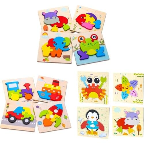 JJRC 4Pcs 3D Wooden Puzzle Cartoon Animlas Thickened Jigsaw Board for Children Baby Early Learning Montessori Educational Toys