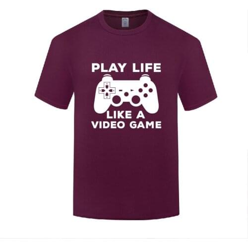 Funny Play Life Like a Video Game Cotton T Shirt Graphic Men O-Neck Summer Short Sleeve Tshirts Clothes