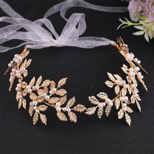 HP353 Simplicity Pearl and Alloy Leaf Bride Headdress Wedding Bachelorette Party Prom Woman Hair Accessories Bridesmaid Headband