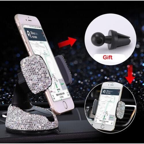 Crystal Rhinestones Universal Car Phone Holder for IPhone Smartphone Mobile Phone Car Holder Stand Air Vent Mount Phone Holder
