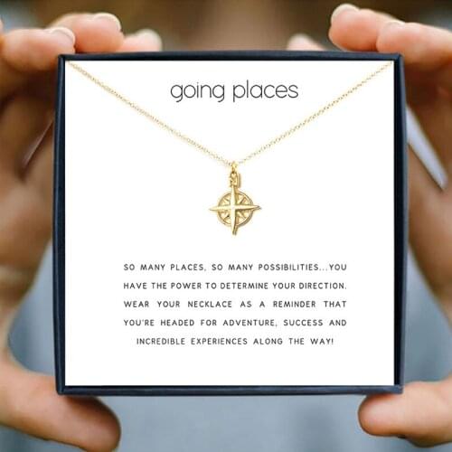 IcareU Alphabet Compass Polaris Gold Necklace Going Places Star Women Alloy Clavicle Short Chain Make A Wish Card Gift Box New