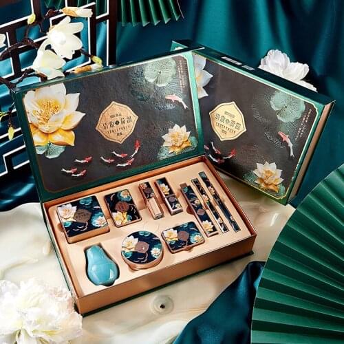 Makeup Cosmetic Set Chinese Style Gift Box Primer Liquid Concealer Lipstick Eyeliner Pen Air Cushion BB Cream Face Powder Kit