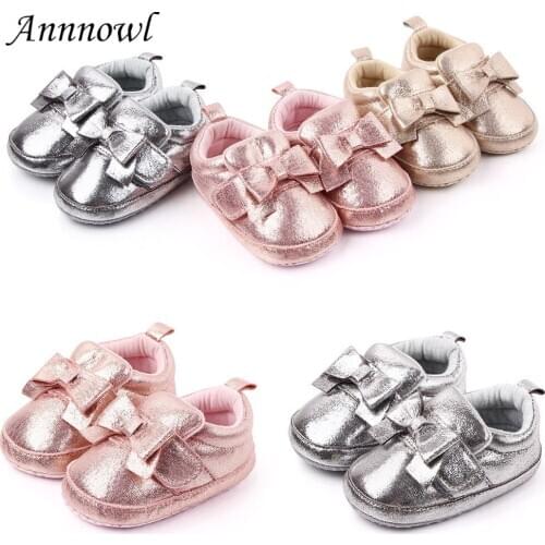 Leather Baby Girls Shoes Newborn Baby Shoes Pre-Walker Soft Sole Sneakers Infant Trainers Toddler Casual Shoes with Bows