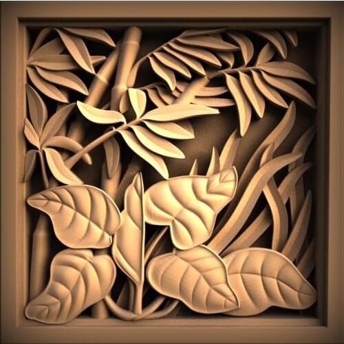 Square plant leaf panel 3D model relief STL model for CNC Router carving engraving - home decor wall panel