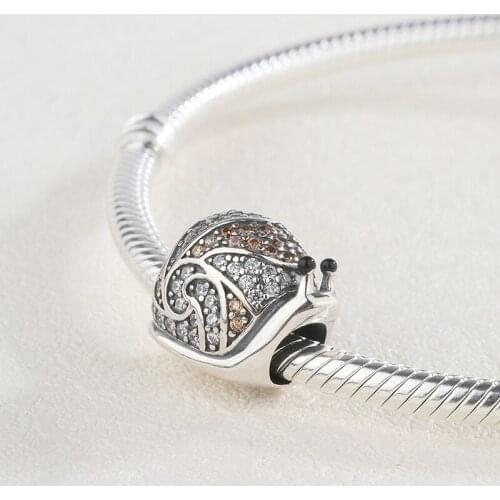 Fashion 925 Sterling Silver CZ Zircon Animal Snail Pendant Charm Bracelet DIY Jewelry Making For Original Pandora Accessories