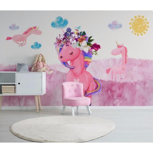 Bacaz Custom Mural Wallpaper 3D Colorful Graffiti Unicorn Cartoon Mural Childrens Room Living Room Bedroom Backdrop Wallpaper