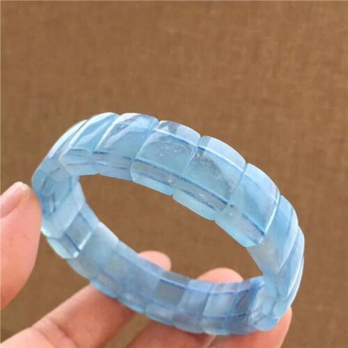 Natural Blue Aquamarine Gemstone Rectangle Beads Woman Bracelet AAAA 13.5*10*7mm Free Shipping
