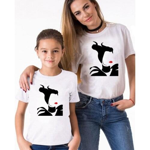 New Hot Sale Family Matching T Shirts Matching Family Outfits Kids Boy Girl Summer Short Sleeve Maleficent Printed Cartoon Cloth