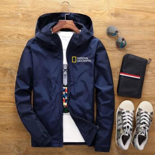 2021 spring and autumn new National Geographic magazine hooded mens jacket mens casual windbreaker zipper hooded jacket men