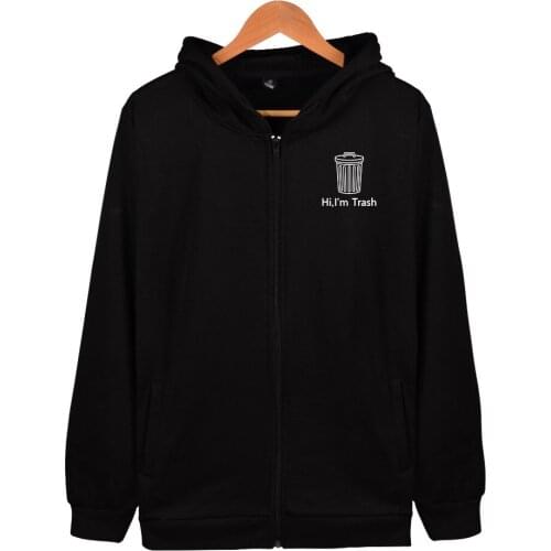 New Arrivals Funny Design Trash Can Zipper Hoodies Hi I'm Trash Printing Hooded Sweatshirt Hip Hop 4XL Plus Size Clothing