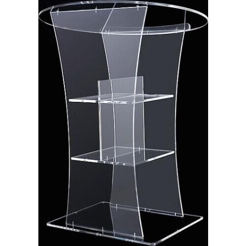 Clear rostrum led bar speaker pulpit podium table furniture crystal pmma acrylic plexiglass lectern logo customize plexiglass