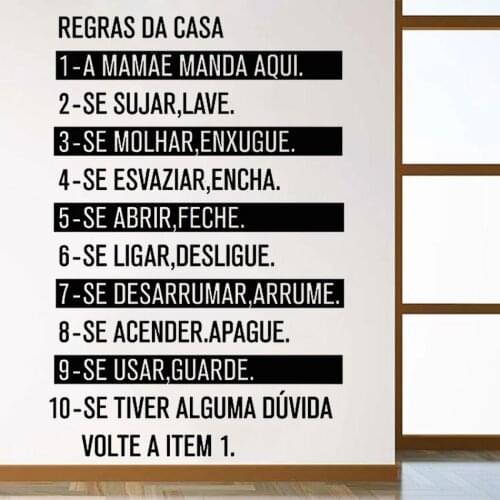 Regras Da Casa Portuguese Quote Wall Stickers Mural Removable Vinyl Home Decor For Livingroom Decoration Decals Poster RU2100