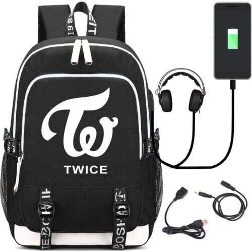 Twice Korean Star Rucksack Backpack Bag w/ USB Port Teenagers Student School Bags travel Shoulder Laptop Bag Gift