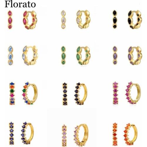 925 Sterling Silver Ear Buckle Multi-Color Crystal Zircon Hoop Earrings Minimalist Fashion Jewelry For Girls Birthday Gifts