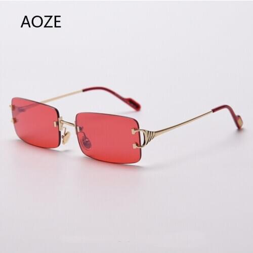 2020 red tinted sunglasses without hoop retro rectangular unisex sunglasses for women summer metal high quality sunglasses UV