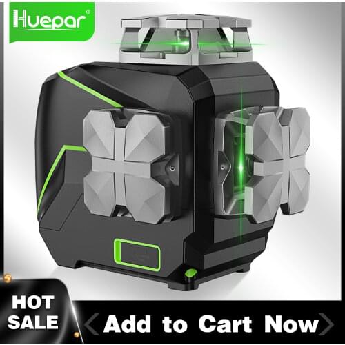Huepar 2D 8 lines Cross Laser Level Green Beam Professional Self-Leveling Horizontal Vertical with Li-ion Battery & Wall Bracket