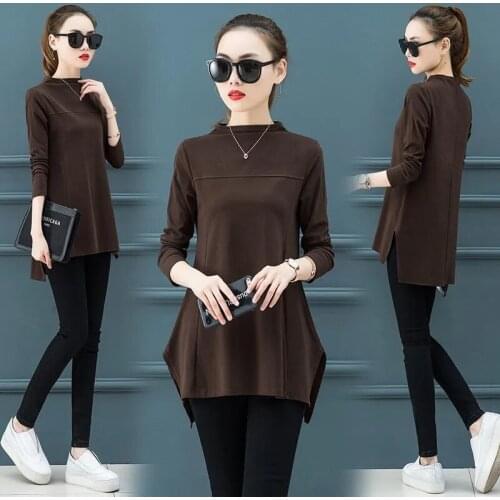 2021 Spring Fat Woman Long-Sleeved T-Shirt Bottoming Shirt Plus Size Mid-Length Fat Sister Temperament Top Female Clothing L203