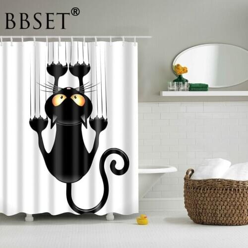 Cat Shower Curtain Black Pointed Claw Cat Climbing A Wall Pattern Waterproof Multi-size Douchegordijn Bathroom Decor with Hooks