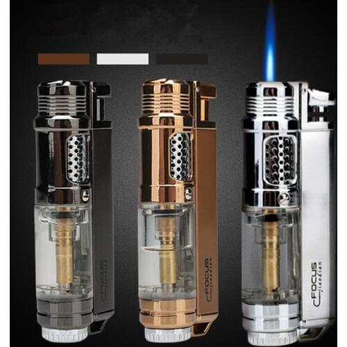 Visible Window Butane Jet Lighter Torch Turbo Lighter Fire Windproof Portable Spray Gun Metal Pipe Cigar Lighter 1300 C No Gas