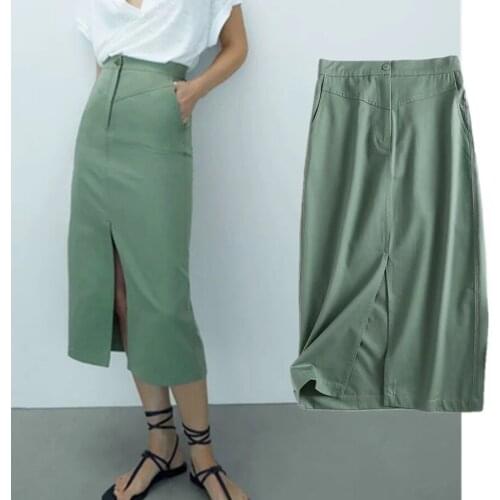 Jenny&Dave Long Skirts Womens Enlgand Style Fashion Solid Elegant Forking Cotton High Waist Midi Women Faldas Mujer Moda 2021
