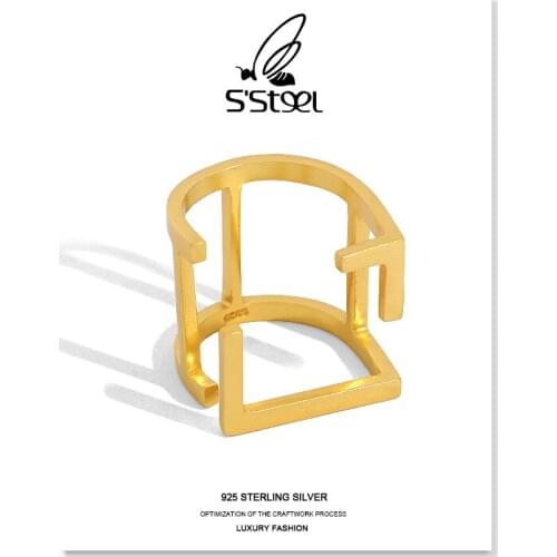 SSTEEL Geometric Rings Sterling Silver 925 For Women Gold Korean Minimalist Adjustable Ring Argollas Mujer Aros Fine Jewellery