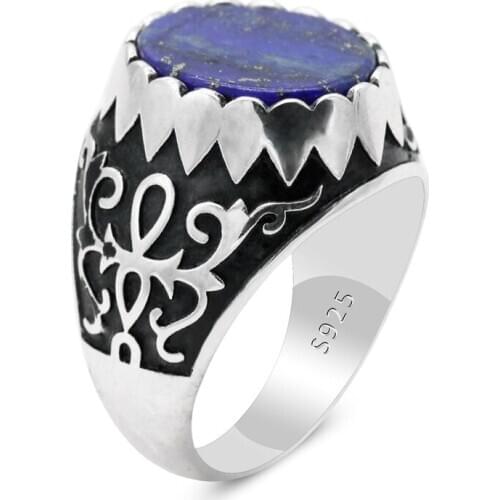 Fashion Super Hero Ring 925 Sterling Silver Mens Ring With Natural Lapis Stone Turkey Jewelry Drop Water Finger Rings Man Ring