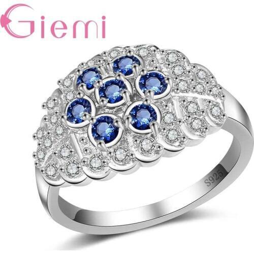 High Quality Women Female Party Wedding Jewelry With Full Bule Opal 925 Sterling Silver Geometric Wide Verge Ring