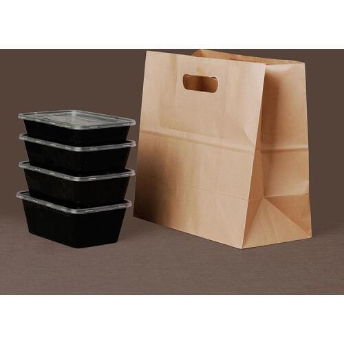 20 Pcs 28x28x15cm Brown kraft paper bag with handle take-away Bread Candy Buffet Bags food packaging Boutiques bento Custom