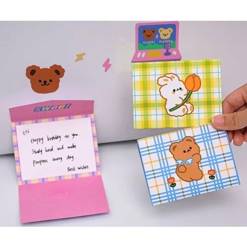 3PCS Cartoon Envelope Lattice Bear Message Card Student DIY Birthday Wishes Greeting Card Postcard Envelope Gift School Supplies