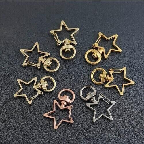 10pcs/Batch Alloy Five-Pointed Star Keychains Rose Gold Color Kc Gold Color White Keychain Key Ring DIY Jewelry Accessories