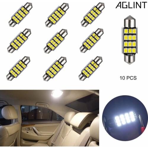 AGLINT 10PCS Auto LED Bulbs Festoon 39mm 3910 C5W C10W CANBUS No Error 12 SMD LED For Car Interior Dome Reading Light White 12V