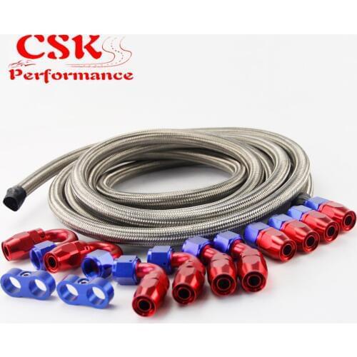 AN10 Stainless Steel /Nylon Braided Oil Line / Hose +Fitting Hose End Adaptor Kit Black/Silver