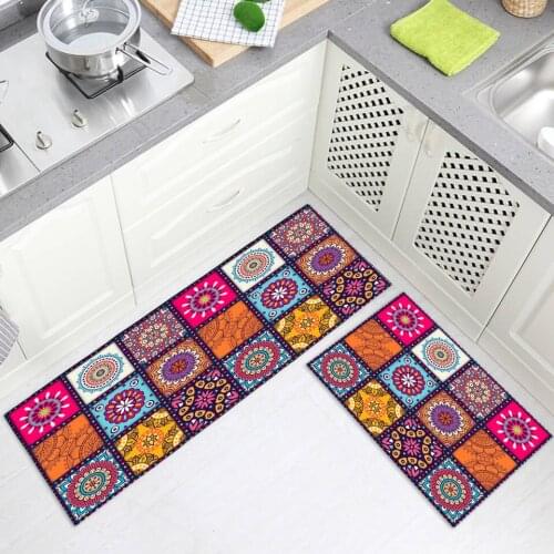 Bohemia Ethnic Style Kitchen Mat Runner Long Colorful Plaid Mandala Bedroom Mat Bedside Area Rug Toilet Mat Hallway Decoration