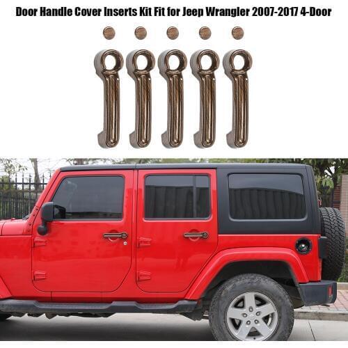 Wooden Grain Door Handle Cover Inserts Kit Rear Trunk Door Handle Fit for Jeep Wrangler 2007-2017 4-Door Car Styling