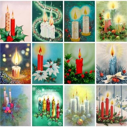 HUACAN Diamond Painting Christmas Candles Gift Kit Diamond Embroidery Landscape Mosaic Picture Of Rhinestone Home Decoration
