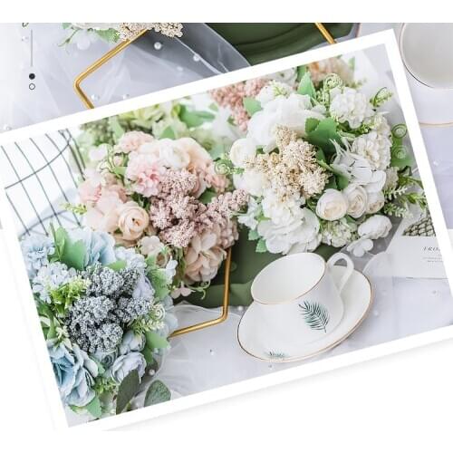New Design Artificial Fake Flower Hydrangea Peony Rose Wedding Bouquet Silk Flower for Home Party Decoration