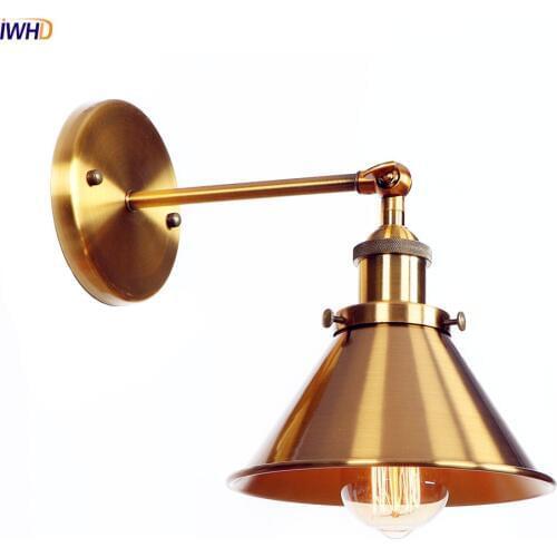 IWHD American Golden RH Retro Wall Lights Fixtures Bedroom Bathroom Mirror Loft Vintage Wall Lamp Sconces Industrial Lighting