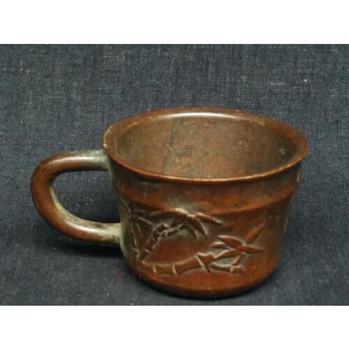 YIZHU CULTUER ART Collection China Bronze Carving Bamboo Drinking Cup Old Family Antique Decoration Gift