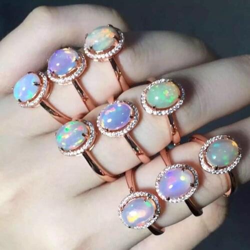 BOCAI New real 100% s925 silver jewelry, natural rough opal color treasure full fire color woman ring