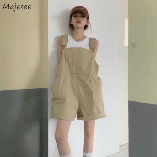 Rompers Women Fashion Summer Loose Solid Korean Style Streetwear Student Preppy High Waist Casual All-match Harajuku Simple Chic