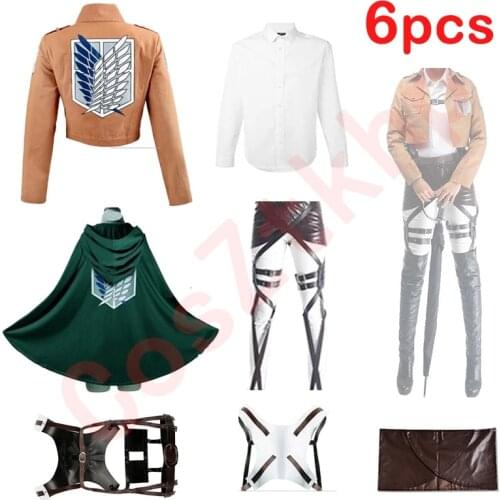 Attack on Titan Cosplay Costumes Shingeki no Kyojin Recon Corps Set Scouting Legion Leather Belt Apron Skirt Shirt Pants Cape