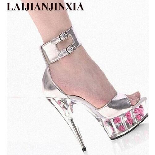 LAIJIANJINXIA Women Nightclub 15CM High Heels Romantic Sandals Strap Wedding Party Dancing Shoes Open Toe Pole Dance Shoes